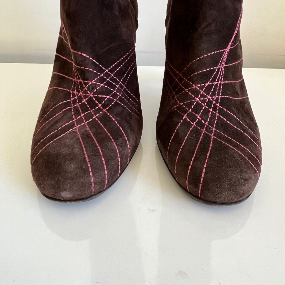 Nancy Nancy Brown Suede Leather Knee High Boots Made in Italy Women's 39 - Picture 7 of 16